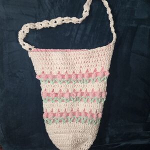 Chic Pink and Cream Crochet Crossbody Bag